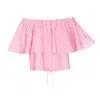 Essentiel Antwerp Pink And White Striped Off The Shoulder Blouse In Pink