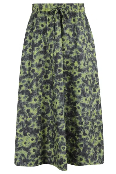 ESSENTIEL ANTWERP TRAPEZE MIDI SKIRT IN FLORAL JACQUARD FABRIC