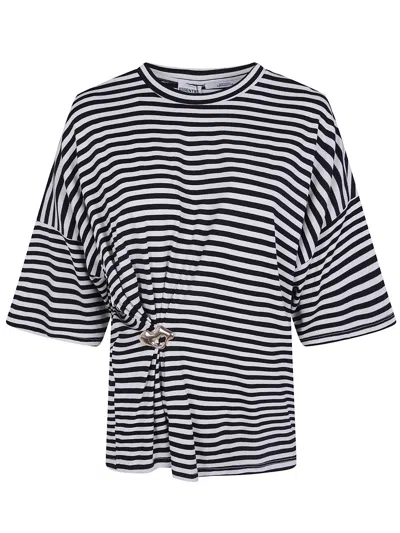 Essentiel Antwerp Kriss Striped Gathered-detail T-shirt In Black