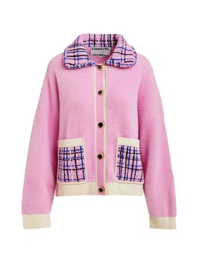 Essentiel Antwerp Tweed-collar Patch-pocket Cardigan In Pink