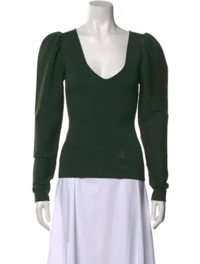 Pre-owned Essentiel Antwerp V-neck Long Sleeve Top In Green