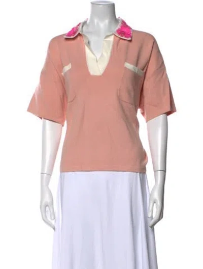 Pre-owned Essentiel Antwerp V-neck Short Sleeve Polo In Pink