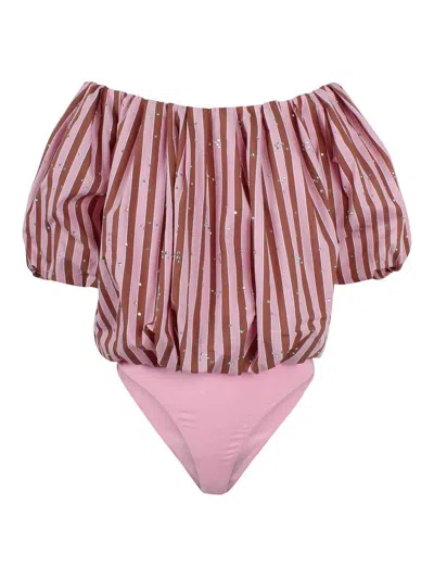 Essentiel Antwerp Voluminous Striped Top In Pink