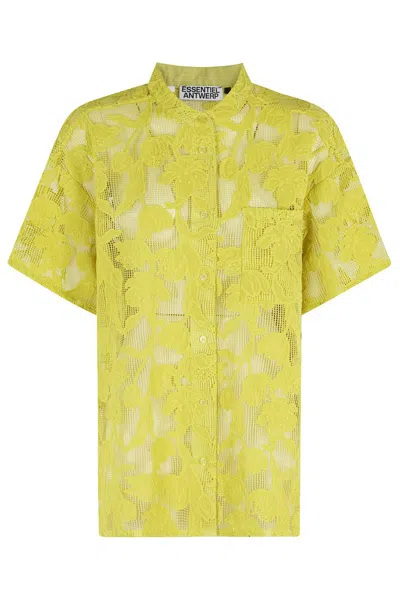 Essentiel Antwerp White Oversized Shirt With Mandarin Collar
