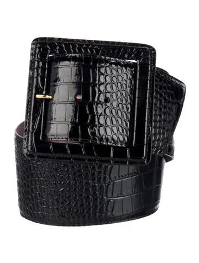 Pre-owned Essentiel Antwerp Wide Embossed Leather Waist Belt In Black