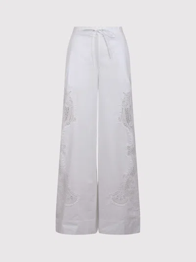Essentiel Antwerp Wide-leg Cotton Pants With Lace Embroidery In Weiss