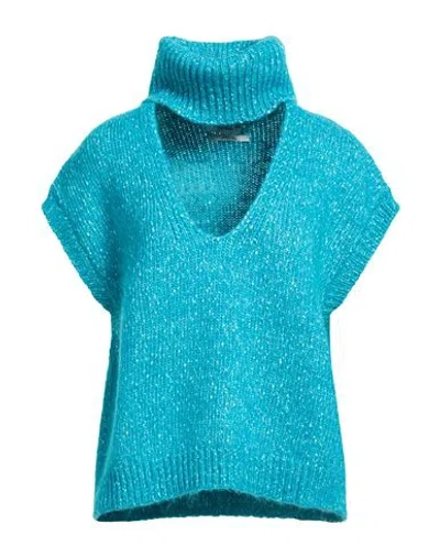 Essentiel Antwerp Woman Sweater Turquoise Size M Cotton, Alpaca Wool, Acrylic, Wool, Polyamide In Blue