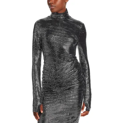 Essentiel Antwerp Womens Sequined Long Sleeve Turtleneck Top In Black