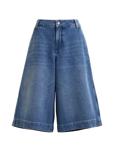 Essentiel Antwerp Woodstock-embroidered Denim Shorts In Blue