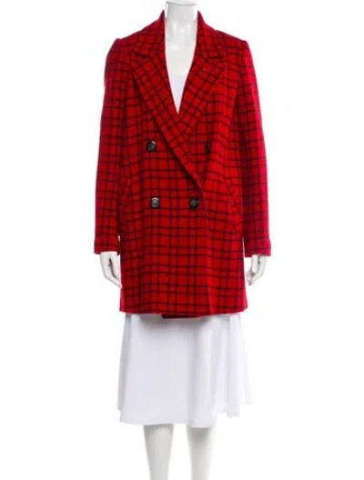 Pre-owned Essentiel Antwerp Wool Plaid Print Peacoat In Red