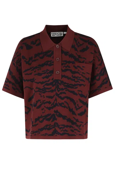 Essentiel Antwerp Zebra Print Pocket Polo Top In Red