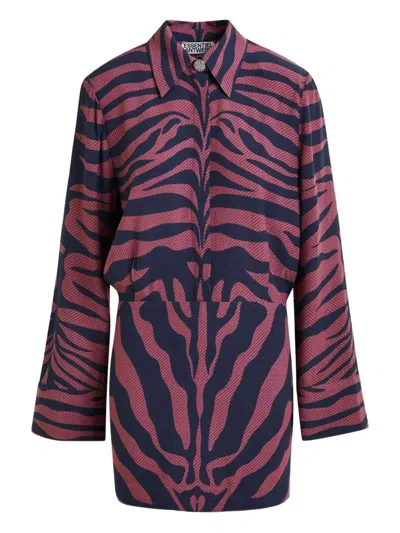 Essentiel Antwerp Zebra-print Mini Dress In Blue