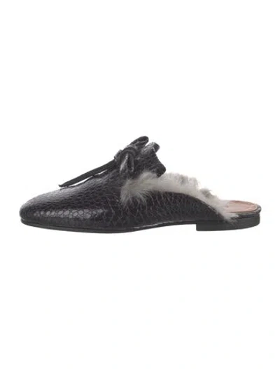 Pre-owned Esseutesse Leather Animal Print Mules In Black