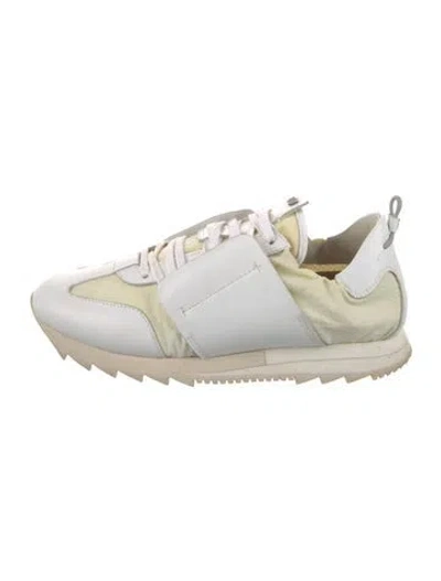 Pre-owned Esseutesse Leather Colorblock Pattern Sneakers In White