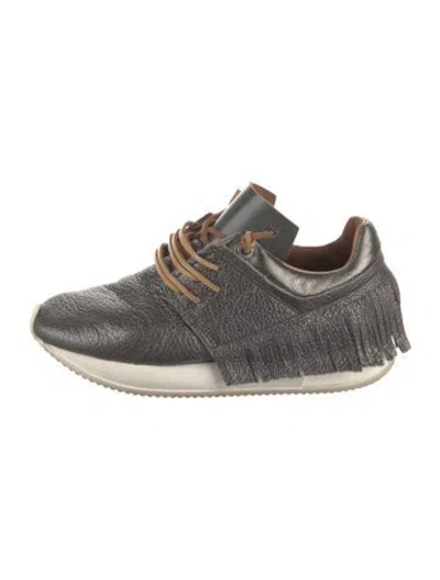 Pre-owned Esseutesse Leather Fringe Trim Accent Sneakers In Grey