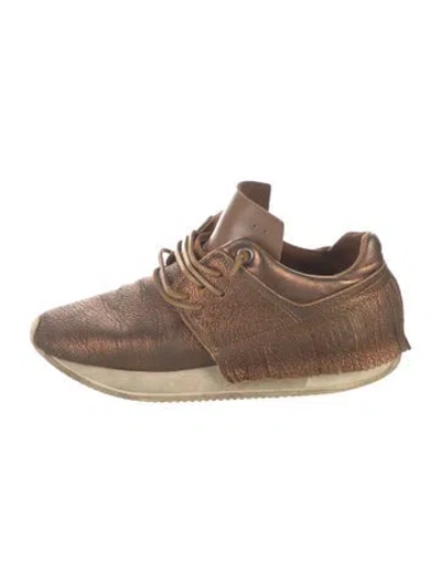 Pre-owned Esseutesse Leather Fringe Trim Accent Sneakers In Metallic/pink
