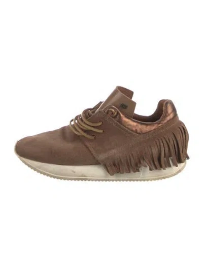 Pre-owned Esseutesse Suede Fringe Trim Accent Athletic Sneakers In Brown