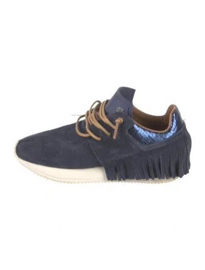 Pre-owned Esseutesse Suede Fringe Trim Accent Sneakers In Blue