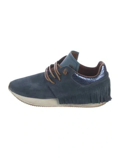 Pre-owned Esseutesse Suede Fringe Trim Accent Sneakers In Blue
