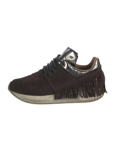 Pre-owned Esseutesse Suede Fringe Trim Accent Sneakers In Brown