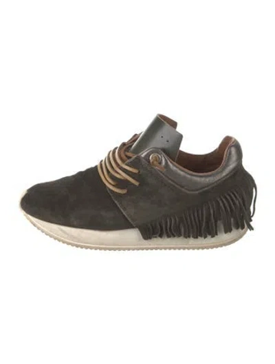 Pre-owned Esseutesse Suede Fringe Trim Accent Sneakers In Brown