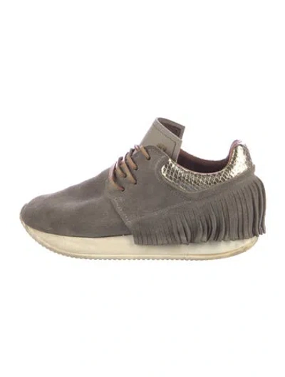 Pre-owned Esseutesse Suede Fringe Trim Accent Sneakers In Brown/neutrals