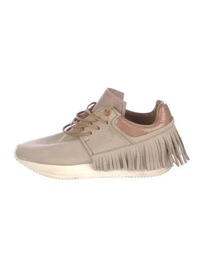 Pre-owned Esseutesse Suede Fringe Trim Accent Sneakers In Neutrals