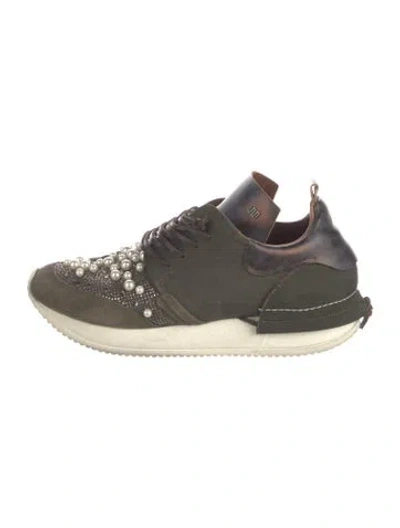 Pre-owned Esseutesse Suede Graphic Print Sneakers In Green