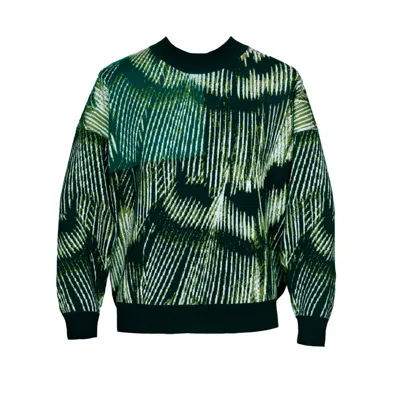 Essien & Emre Men's Alatus Merino Wool Knitted Pattern Jumper Moss Green In Multi