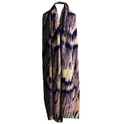 Essien & Emre Women's Aureus Merino Wool Knitted Pattern Scarf Navy In Blue