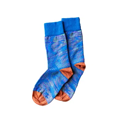 Essien & Emre Women's Blue Pavo Pattern Wool Socks Teal Orange