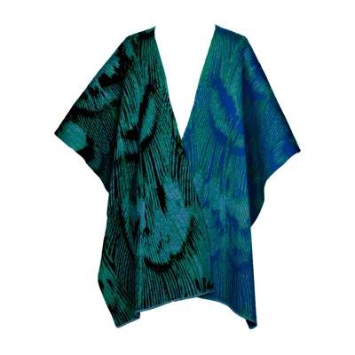 Essien & Emre Women's Green / Blue Pavo Silva Merino Wool Colour Block Knit Poncho In Green/blue