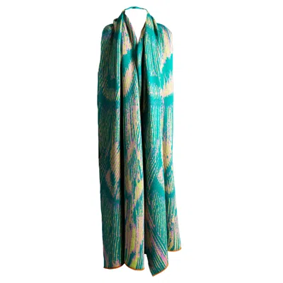 Essien & Emre Women's Yellow / Orange / Green Aureus Merino Wool Knitted Pattern Scarf Green In Green/yellow/orange