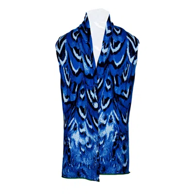 Essien & Emre Women's Levem Merino Wool Knitted Pattern Scarf Blue