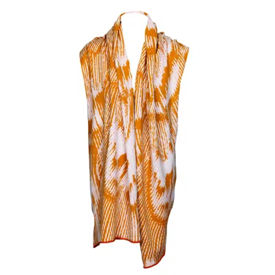 Essien & Emre Women's Neutrals / Yellow / Orange Volucer Merino Wool Pattern Scarf Peach