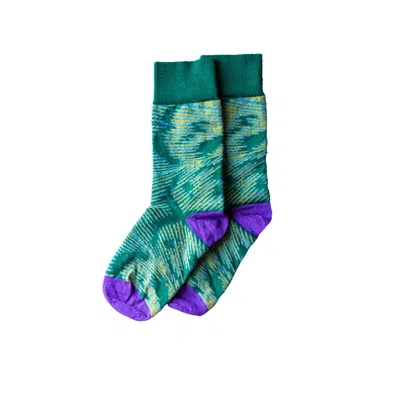 Essien & Emre Women's Pavo Pattern Wool Socks Green Purple
