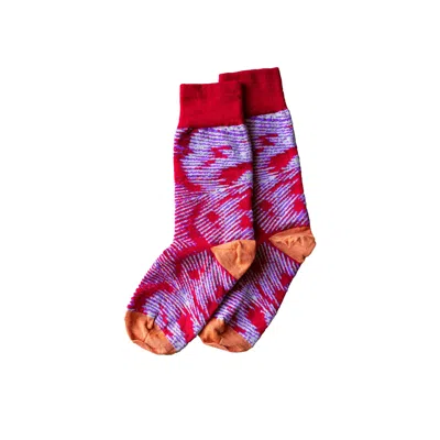Essien & Emre Women's Pavo Pattern Wool Socks Red Orange