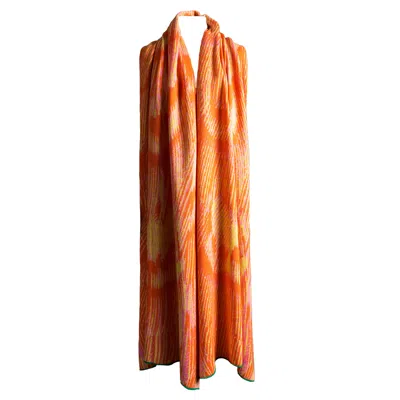 Essien & Emre Women's Yellow / Orange Aureus Merino Wool Knitted Pattern Scarf Orange In Yellow/orange