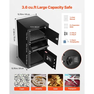 Essues 3.6 Cubic Feet Drop Safe, Large Capacity Front Drop Slot Safe Box With Digital Keypad, Heavy Duty 3  In Black