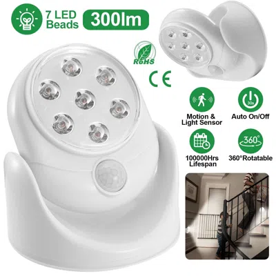 Essues Wireless Led Spotlight 90 Degree Motion Sensor Night Lamp 360°rotate Cordless Stairs Lights Battery  In White