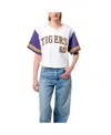 Established & Co. Women's White Lsu Tigers Baseball Jersey Cropped T-shirt