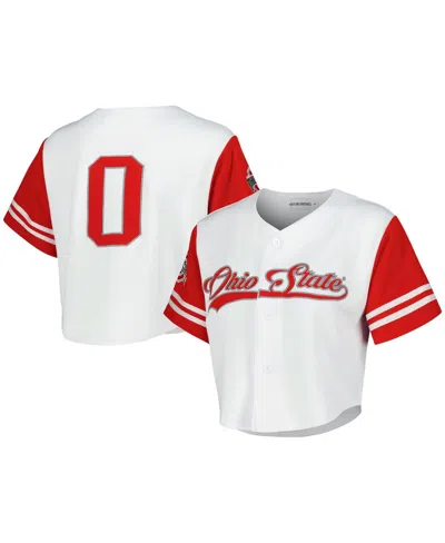 Established & Co. Women's White Ohio State Buckeyes Baseball Jersey Cropped T-shirt