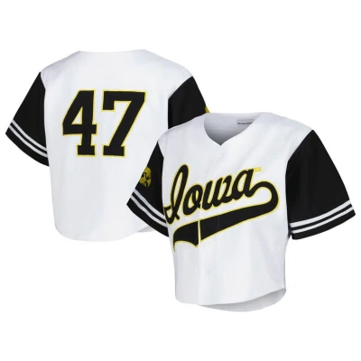 Established & Co. White Iowa Hawkeyes Baseball Jersey Cropped T-shirt