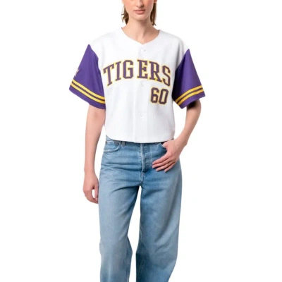Established & Co. White Lsu Tigers Baseball Jersey Cropped T-shirt