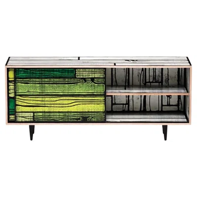 Pre-owned Established & Sons Wrongwoods L1500 White With Green Low Cabinet By