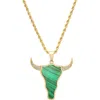 Established Malachite & Diamond Pavé Steer Head Pendant Necklace In Green