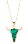 Established Mini Steer Inlay Pendant Necklace In Green