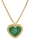 Established Rope Trim Stone Heart Pendant Necklace In Gold