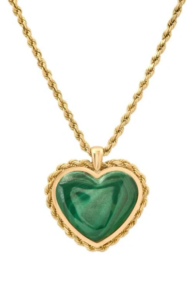 Established Rope Trim Stone Heart Pendant Necklace In Gold