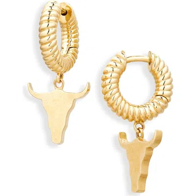 Established Steer Charm Huggie Hoop Earrings In Gold